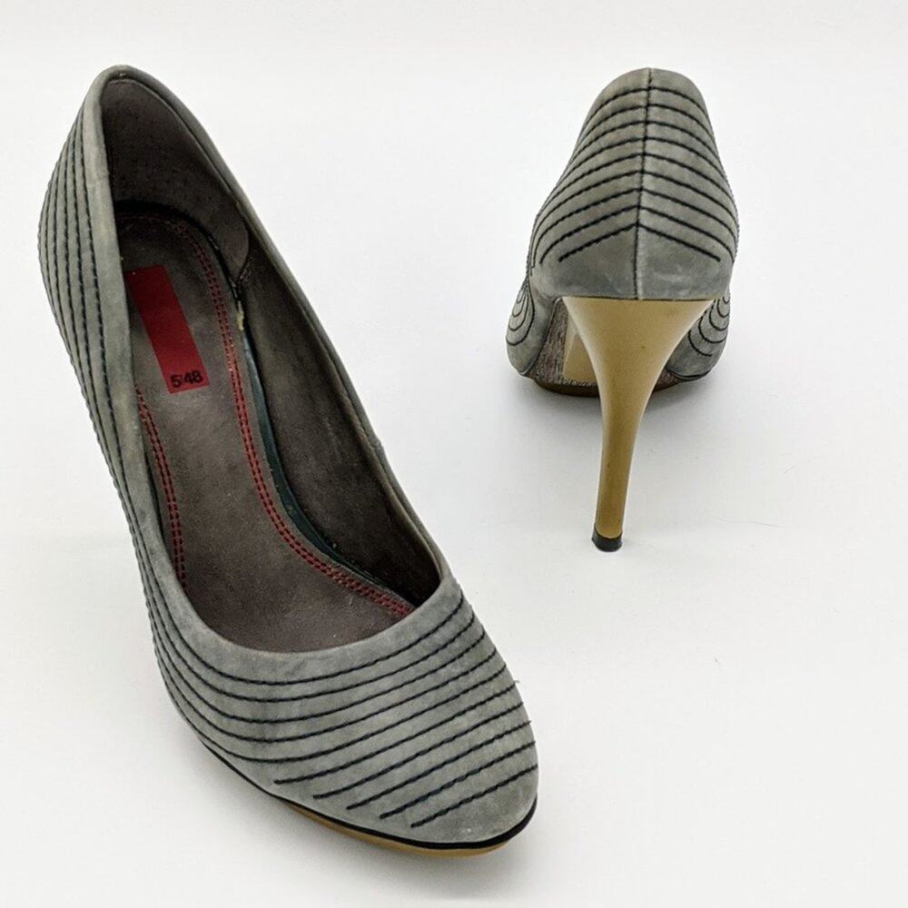 5|48 Contrast Stitch Leather Platform Pumps Sz 37